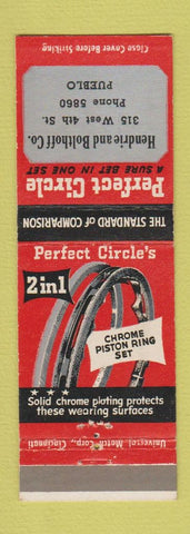 Matchbook Cover - Perfect Circle Piston Rings Hendrie Bolthoff Pueblo Colorado