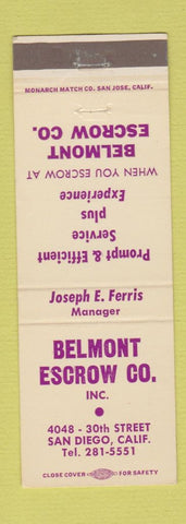 Matchbook Cover - Belmont Escrow San Diego CA