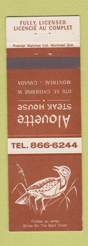 Matchbook Cover - Alouette Steak House Montreal QC