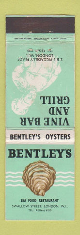 Matchbook Cover - Bentley's Oysters London UK England Bryant and May