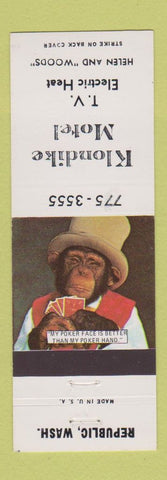 Matchbook Cover - Klondike Motel Republic WA monkey