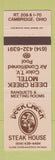 Matchbook Cover - Deer Creek Motel Steak House Cambridge OH
