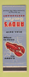 Matchbook Cover - Andy's Seafood lobster Summerside PE PEI