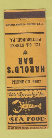 Matchbook Cover - Harold's Bar Pittsburgh PA lobster
