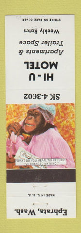 Matchbook Cover - Hi U Motel Ephrata WA monkey