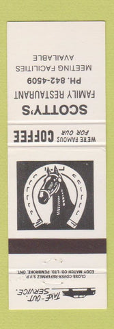 Matchbook Cover - Scotty's Family Restaurant Canada horse WEAR