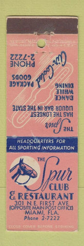 Matchbook Cover - Spur Club Restaurant Miami FL feature horse