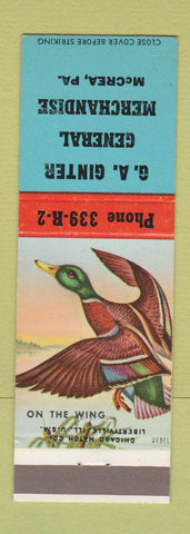 Matchbook Cover - GA Ginter General Store McCrea PA