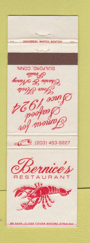 Matchbook Cover - Bernice's Restaurant lobster Guilford CT