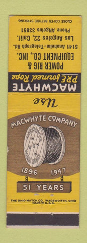 Matchbook Cover - Macwhyte Wire Rope Los Angeles CA 1947