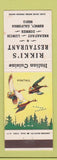 Matchbook Cover - Rikki's Restaurant Italian Burney CA