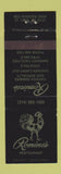 Matchbook Cover - Romine's Restaurant rooster St Louis MO BLACK