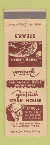 Matchbook Cover - Zentner's Steak House San Angelo TX cow