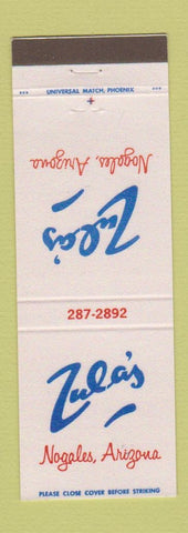 Matchbook Cover - Zula's Nogales AZ restaurant