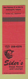 Matchbook Cover - Sider's Steak House cow Indianapolis IN
