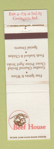 Matchbook Cover - Beef House Restaurant Covington IN WEAR