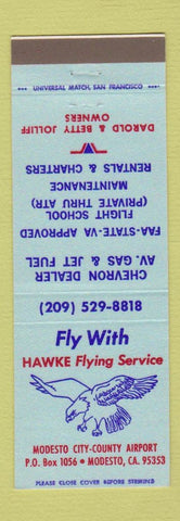 Matchbook Cover - Hawke Flying Service Modesto CA