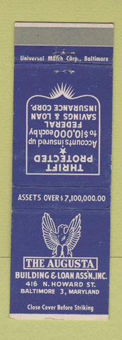 Matchbook Cover - The Augusta Building and Loan Baltimore MD