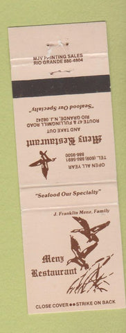 Matchbook Cover - Menz Restaurant Rio Grande NJ