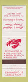 Matchbook Cover - Marie's Seafood Restaurant St Catharines ON lobster