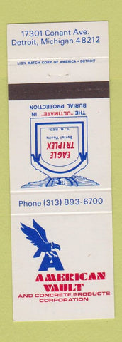 Matchbook Cover - American Vault Concrete Detroit MI burial funeral