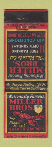 Matchbook Cover - Milelr Bros Seafood Baltimore MD lobster WEAR