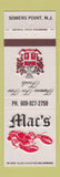 Matchbook Cover - Mac's Restaurant lobster Somers Point NJ