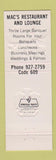 Matchbook Cover - Mac's Restaurant lobster Somers Point NJ