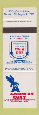 Matchbook Cover - American Vault Concrete Detroit MI burial funeral