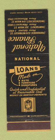 Matchbook Cover - National Finance Providence Pawtucket Woonsocket RI