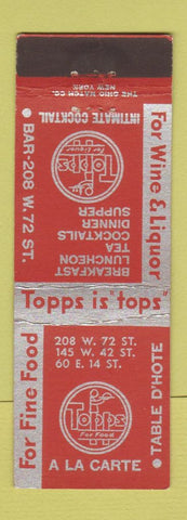 Matchbook Cover - Topps Restaurant New York City