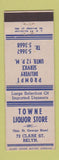 Matchbook Cover - Towne Liquor Store Brooklyn NY