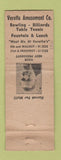 Matchbook Cover - Tom Veretta Amusement bowling billiards