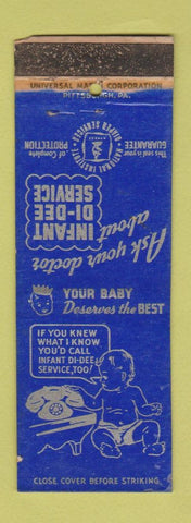 Matchbook Cover - Infant Di Dee Service Diaper Pittsburgh PA Youngstown OH WORN