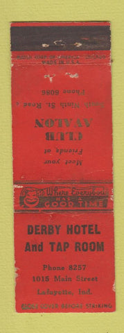 Matchbook Cover - Derby Hotel Lafayette IN WORN Club Avalon