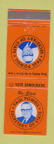 Matchbook Cover - Paul Powell Secretary of State Election IL Illinois
