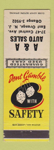 Matchbook Cover - A&A Auto Sales East Orange NJ WEAR