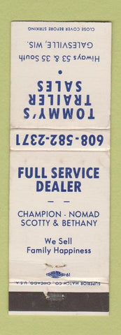 Matchbook Cover - Tommy's Trailer Sales Galesville WI WEAR