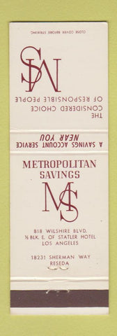 Matchbook Cover - Metropolitan Savings Reseda Los Angeles CA