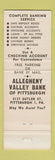 Matchbook Cover - Allegheny Valley Bank Pittsburgh PA