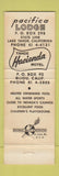 Matchbook Cover - Pacifica Lodge Lake Tahoe CA