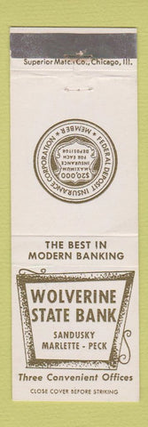 Matchbook Cover - Wolverine State Bank Sandusky Marlette Peck MI