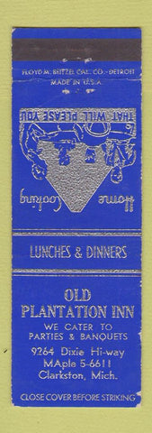 Matchbook Cover - Old Plantation Inn Clarkston MI