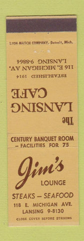 Matchbook Cover - Jim's Lounge Lansing Cafe MI TAN