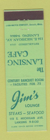 Matchbook Cover - Jim's Lounge Lansing Cafe MI GREEN
