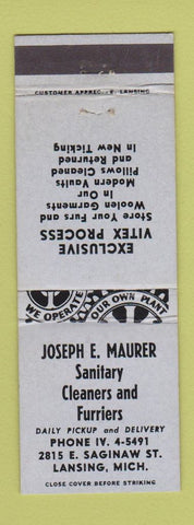 Matchbook Cover - Joseph Maurer Sanitary Cleaners Lansing MI