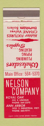 Matchbook Cover - Nelson Plumbing Heating Supply Ann Arbor Royal Oak MI