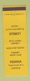 Matchbook Cover - Cabaret Night Club Femina Kortrijk Hulste