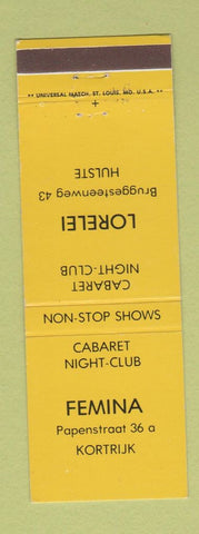 Matchbook Cover - Cabaret Night Club Femina Kortrijk Hulste