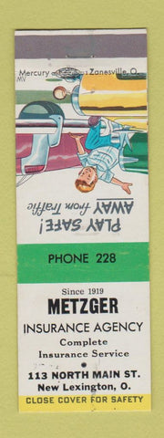 Matchbook Cover - Metzger Insurance New Lexington OH low phone #